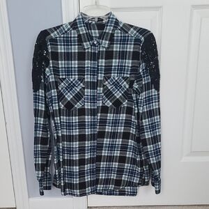 Men's Blue and Black Plaid Shirt
